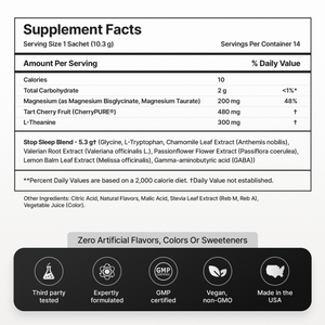 STOP Melatonin-Free Sleep & Relaxation Drink Mix with Magnesium, Glycine, L-Theanine, Tart Cherry, Chamomile & Valerian - Supports Falling Asleep, Staying Asleep & Sleep Quality - 11 Active Ingredients - 14 Servings